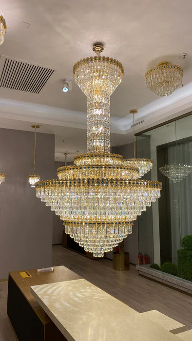 Luxury Extra Large Conical Crystal Chandelier for High Celling Living Room/Foyer