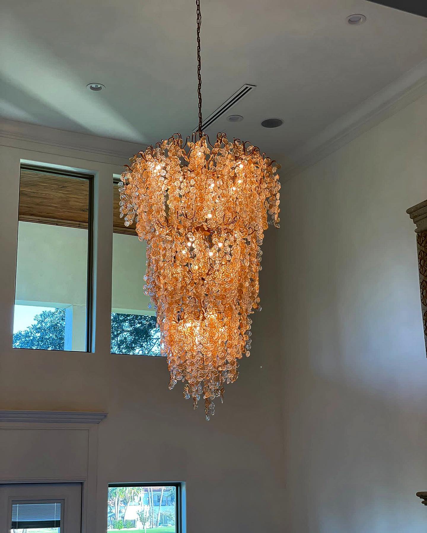 Extra Large Transitional Hand-strung Glass Wafers Chandelier for Staircase/Foyer