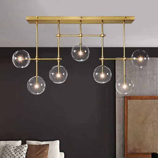 Nordic Clear Sphere Glass Chandelier in Black/Gold Finish for Dinning Room/Kitchen Island