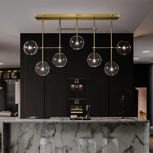 Nordic Clear Sphere Glass Chandelier in Black/Gold Finish for Dinning Room/Kitchen Island