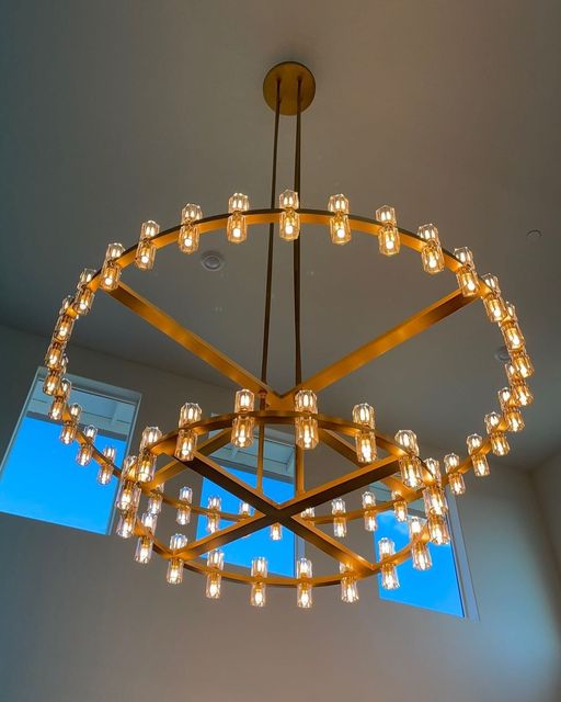 Modern Round 1/2-Tier Brass/Black/Chrome Rings Crystal Chandelier