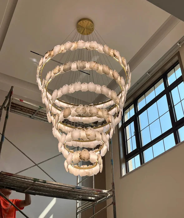 Modern Multi-layer White Alabaster Chandelier for Staircase/Foyer