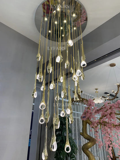 Modern Floating Long Gold Pendant Celing Chandelier for Living Room/High-ceiling