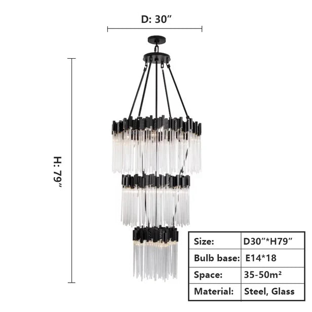 Large Elegant Multi-layers Glam Glass Chandelier for High-ceiling/Staircase/Entryway