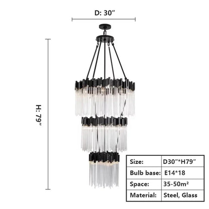 Large Elegant Multi-layers Glam Glass Chandelier for High-ceiling/Staircase/Entryway