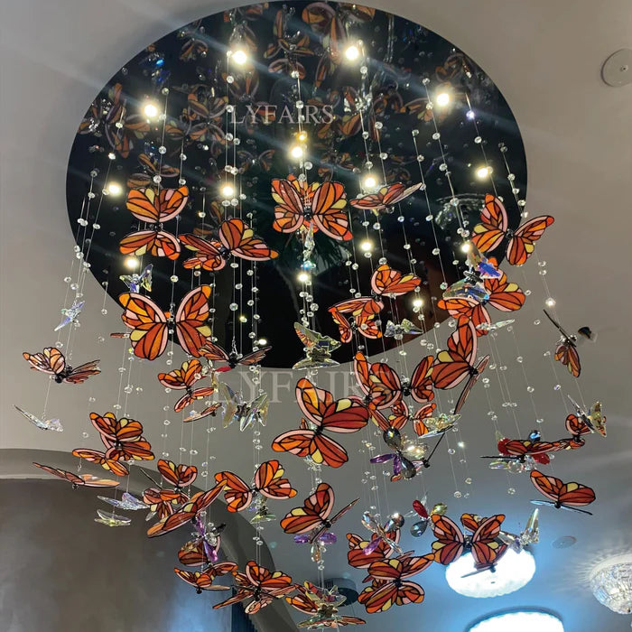 Modern Tiffany Glass Butterfly Chandelier for Dining Room/Kitchen Island/Low-ceiling