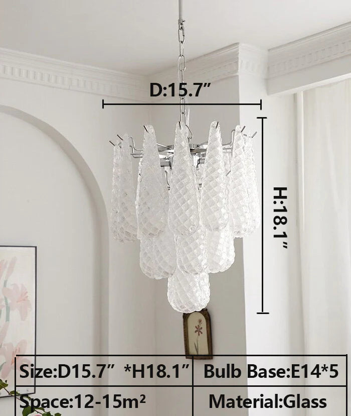 Multi-layered White Plaid-pattern Teardrop Chandelier for Living Room/Bedroom