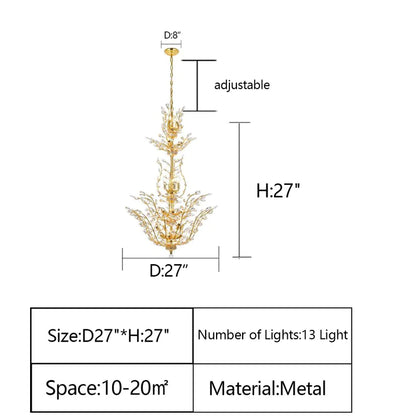 Gold/Silver/Brown Twig Branch Crystal Leaf Chandelier