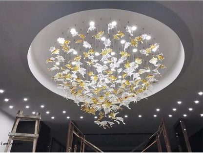 Simple Glass Maple Leaf Lamp  For Hotel Lobby, Sales Department, Banquet Hall