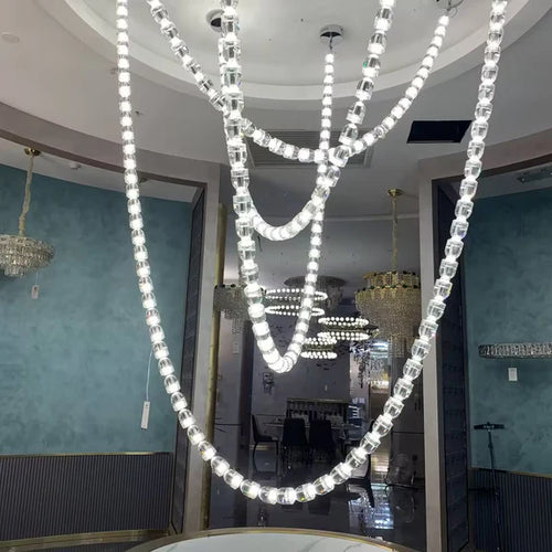 Modern Bullet Crystal Chain Chandelier for Living Room/Staircase/Foyer/Hotel/Restaurant