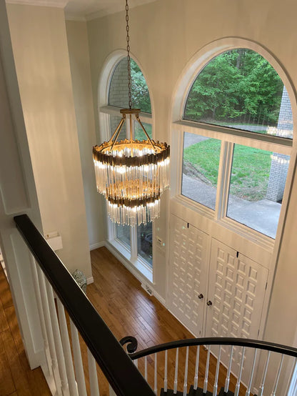 Large Elegant Multi-layers Glam Glass Chandelier for High-ceiling/Staircase/Entryway