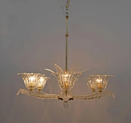 Vintage Italian 6-Arm Glass Chandelier for Low-ceiling/Bedroom/Dining Room