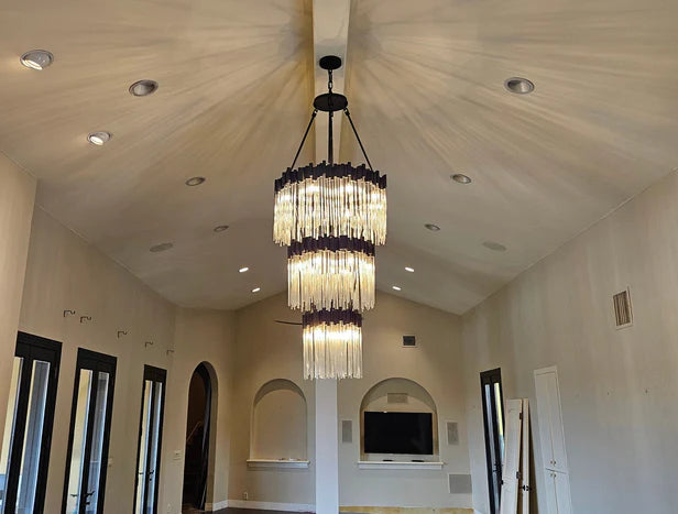 Large Elegant Multi-layers Glam Glass Chandelier for High-ceiling/Staircase/Entryway