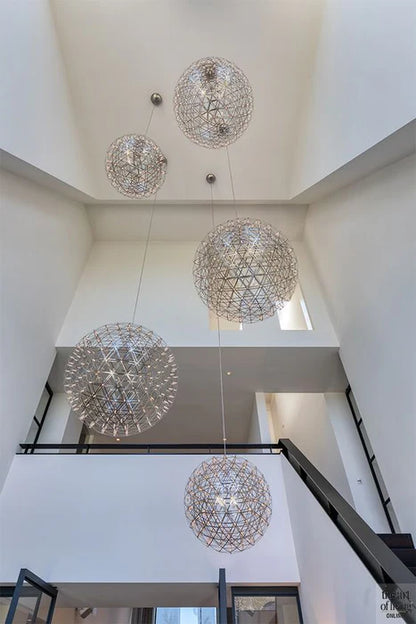 Round Starry Sky Chandelier Light Fire Ball Ceiling Lighting for Living Room/Cottage