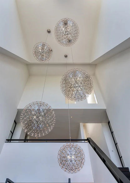 Round Starry Sky Chandelier Light Fire Ball Ceiling Lighting for Living Room/Cottage