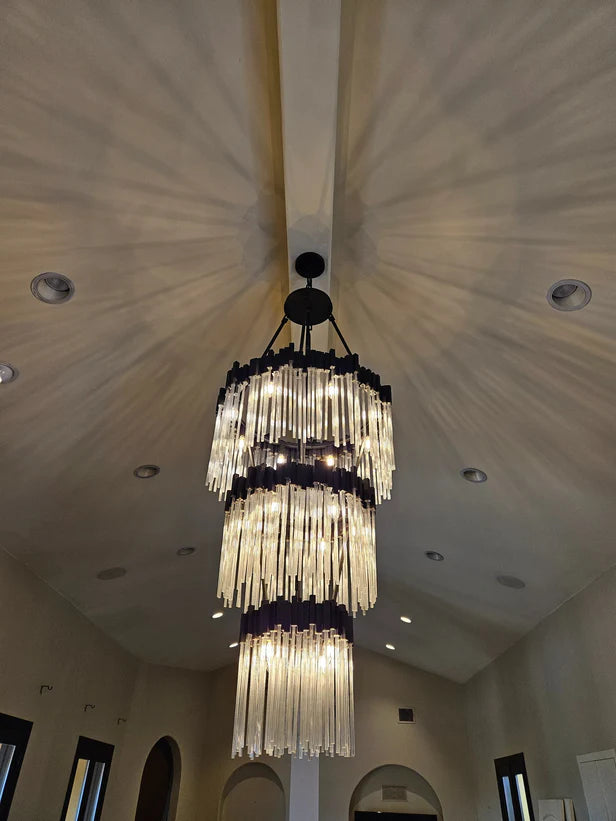 Large Elegant Multi-layers Glam Glass Chandelier for High-ceiling/Staircase/Entryway