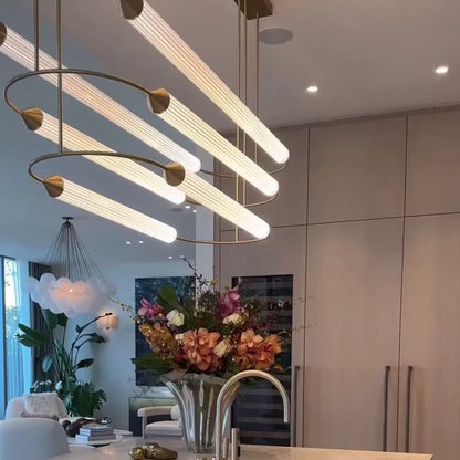 MInimalism Brass Ellipse Horizontal Extra Large LED Chandelier for Kitchen Island/Dining Room