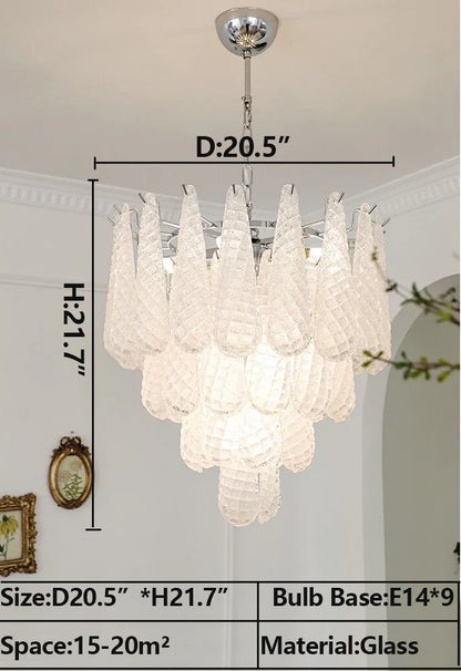 Multi-layered White Plaid-pattern Teardrop Chandelier for Living Room/Bedroom