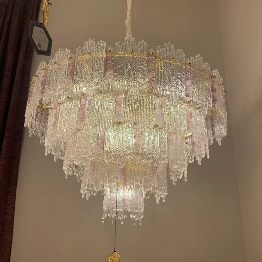 Light Luxury 5-Tier Round Pink/Blue Crystal Chandelier for Living Room/Bedroom