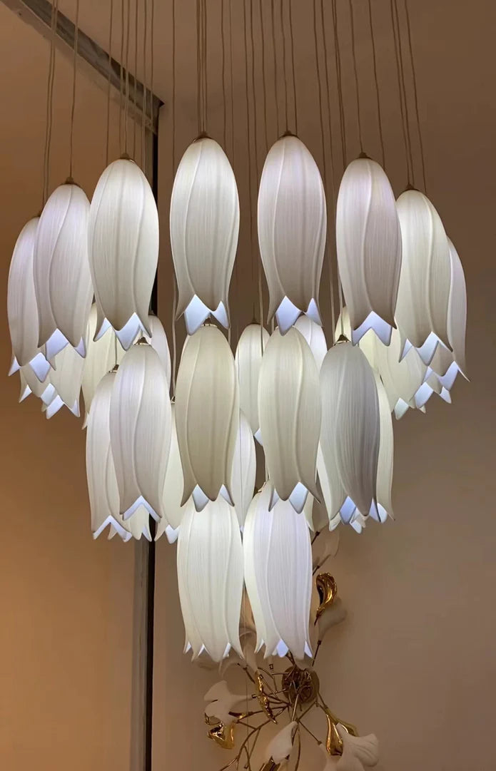 2023 New Arrival Elegant White Tulip Flower Chandelier For Foyer/ Staircase