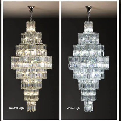 Extra Large Plaza Hall Multi-Tier Crystal Chandelier Foyer Living Room Staircase Ceiling Lighting Fixture In Chrome/ Silver Finish