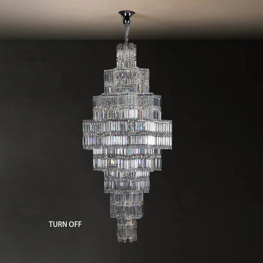 Extra Large Plaza Hall Multi-Tier Crystal Chandelier Foyer Living Room Staircase Ceiling Lighting Fixture In Chrome/ Silver Finish