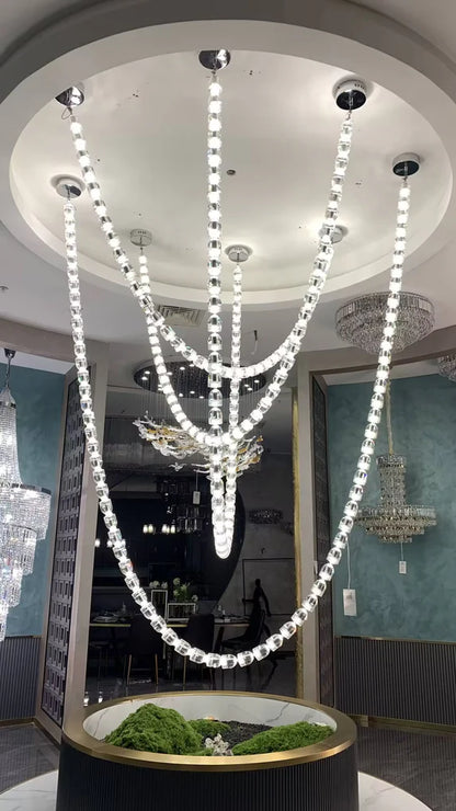 Modern Bullet Crystal Chain Chandelier for Living Room/Staircase/Foyer/Hotel/Restaurant