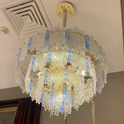 Light Luxury 5-Tier Round Pink/Blue Crystal Chandelier for Living Room/Bedroom