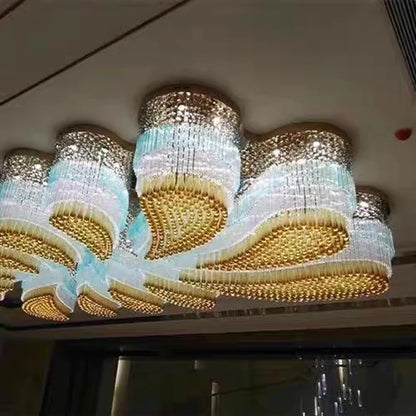 Custom Extra Large Flush Mount Floral Crystal Chandelier for Hotel/Restaurant/Villa