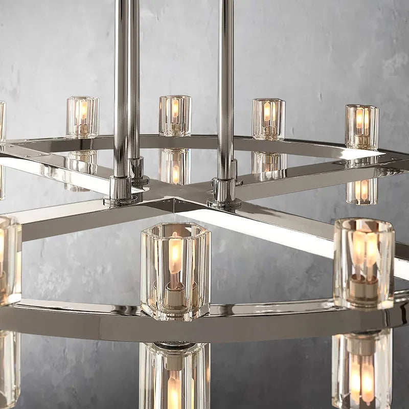 Modern Round 1/2-Tier Brass/Black/Chrome Rings Crystal Chandelier