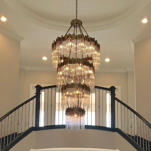 Large Elegant Multi-layers Glam Glass Chandelier for High-ceiling/Staircase/Entryway