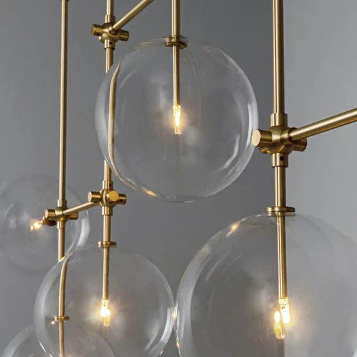 Nordic Clear Sphere Glass Chandelier in Black/Gold Finish for Dinning Room/Kitchen Island