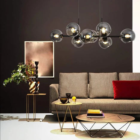 Modern Linear Smoky Gray Glass Globe Shade Chandelier for Dining Room/Kitchen Island