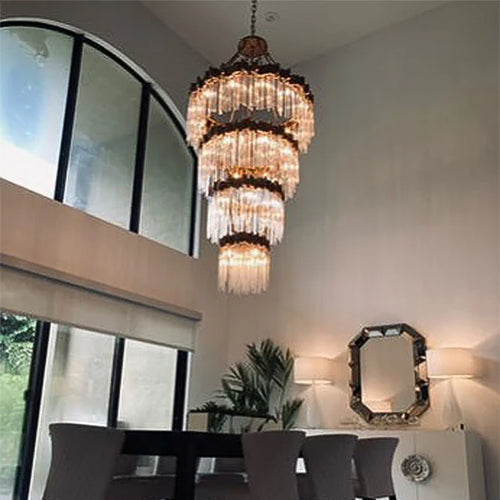 Large Elegant Multi-layers Glam Glass Chandelier for High-ceiling/Staircase/Entryway