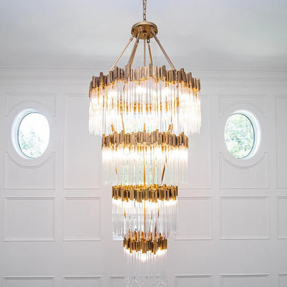 Large Elegant Multi-layers Glam Glass Chandelier for High-ceiling/Staircase/Entryway