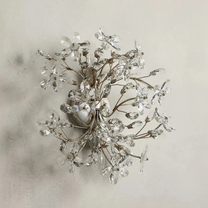 Modern Brass Branches Flower Crystal Wall Sconce