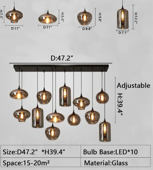 Smoky Gray Glass Chandelier for cafe and dining room