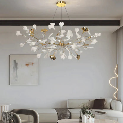 Modern Luxury Linear Ginkgo Ceramic Chandelier for Dining Room/Kitchen Island