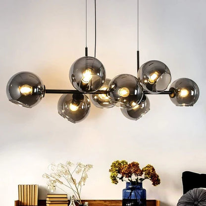 Modern Linear Smoky Gray Glass Globe Shade Chandelier for Dining Room/Kitchen Island