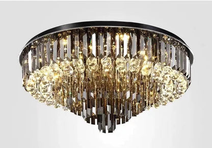 Light Luxury Smoke Gray Round Crystal Flush Mount Chandelier