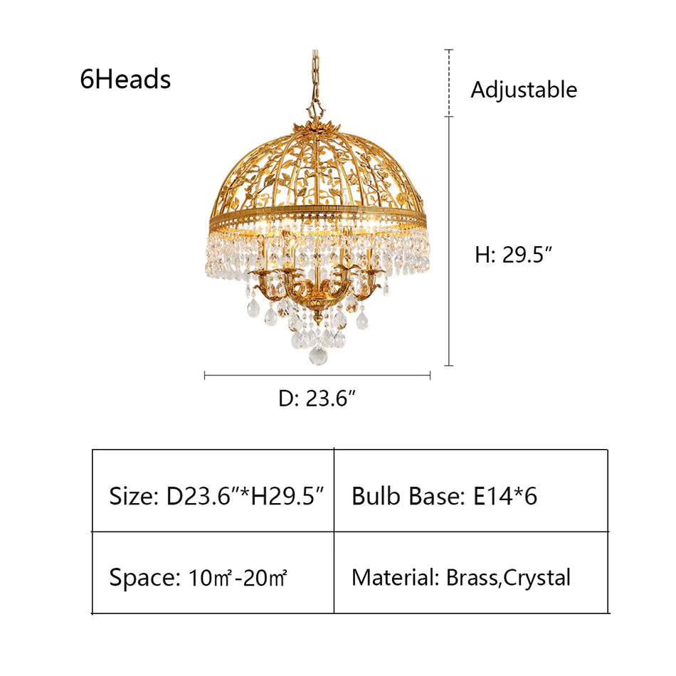 Baroque Luxury Full Copper Crystal Pendent Candle Chandelier for Entryway/Foyer/Dining Room