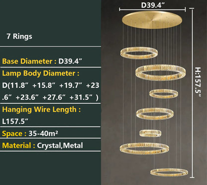 Modern Layered Ring Crystal Chandelier For High Ceiling Living Room /Foryer/Stairscase