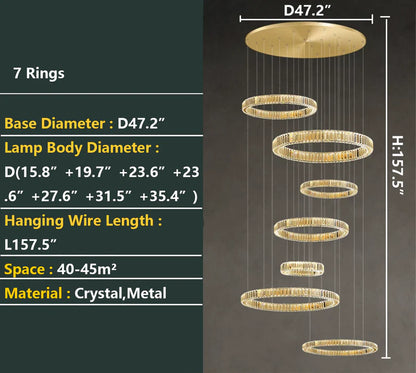 Modern Layered Ring Crystal Chandelier For High Ceiling Living Room /Foryer/Stairscase