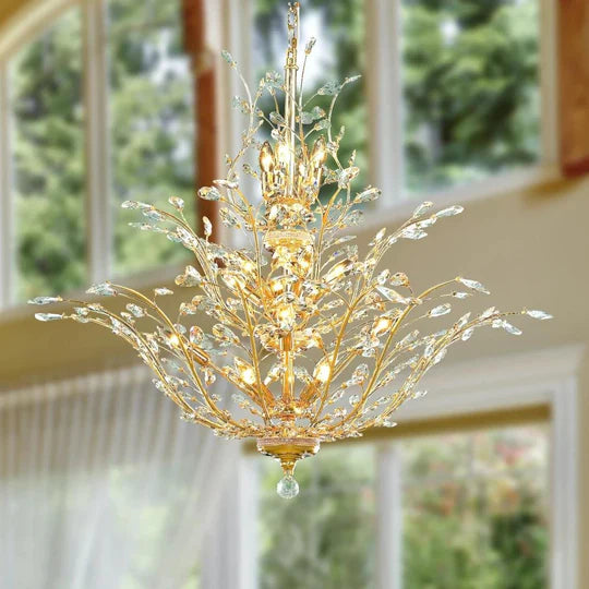 Gold/Silver/Brown Twig Branch Crystal Leaf Chandelier