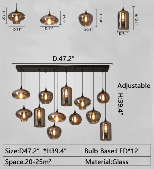 Smoky Gray Glass Chandelier for cafe and dining room