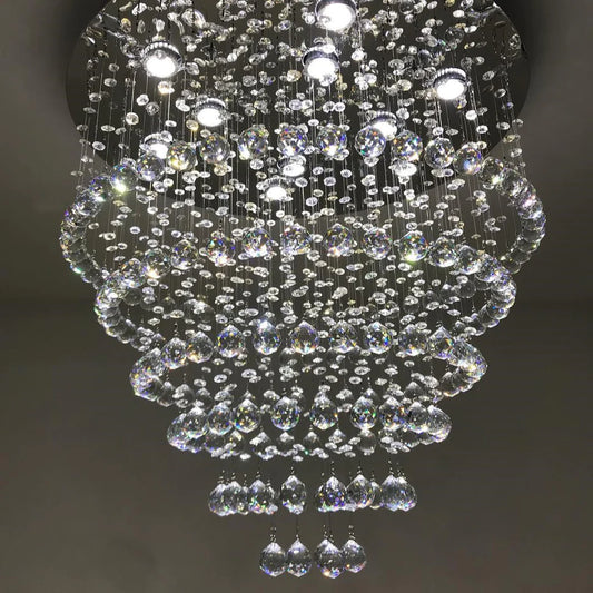 Modern Flush Mount Crystal Raindrop Chandelier for Living/Dining Room