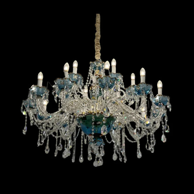 French Romantic Blue Crystal Designer Chandelier Modern Art Candle Branch Light Fixture for Bedroom/Living Room/Dining Room