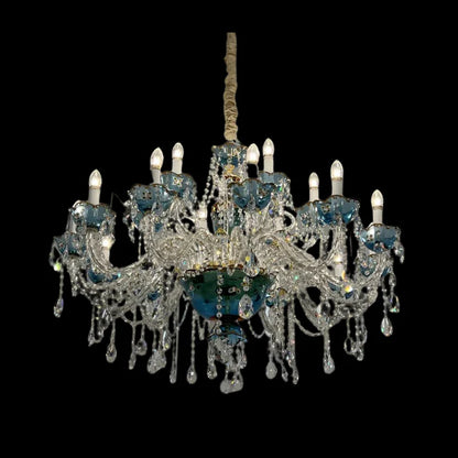 French Romantic Blue Crystal Designer Chandelier Modern Art Candle Branch Light Fixture for Bedroom/Living Room/Dining Room