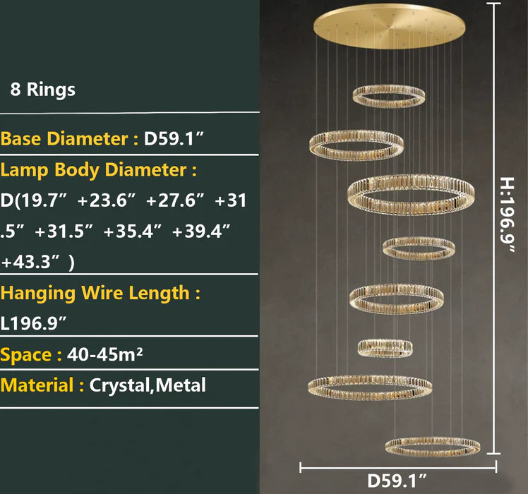 Modern Layered Ring Crystal Chandelier For High Ceiling Living Room /Foryer/Stairscase