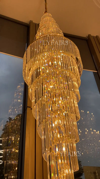 Extra Large Luxury Spiral Crystal Chandelier in Gold Finish